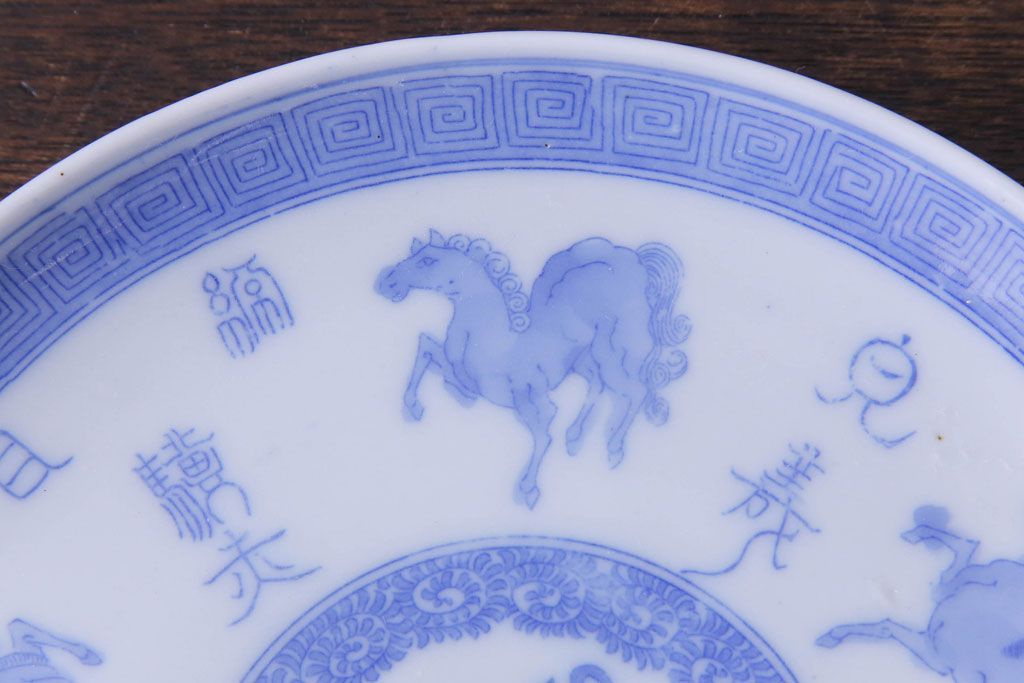 和製アンティーク　大正昭和初期　馬の図　印判皿(6寸皿、中皿)3枚セット