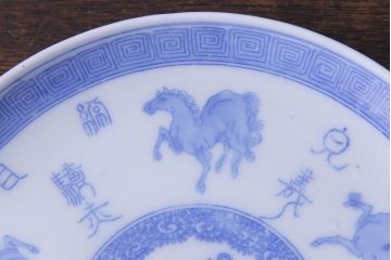 和製アンティーク　大正昭和初期　馬の図　印判皿(6寸皿、中皿)3枚セット