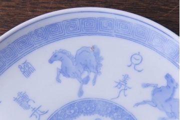 和製アンティーク　大正昭和初期　馬の図　印判皿(6寸皿、中皿)3枚セット