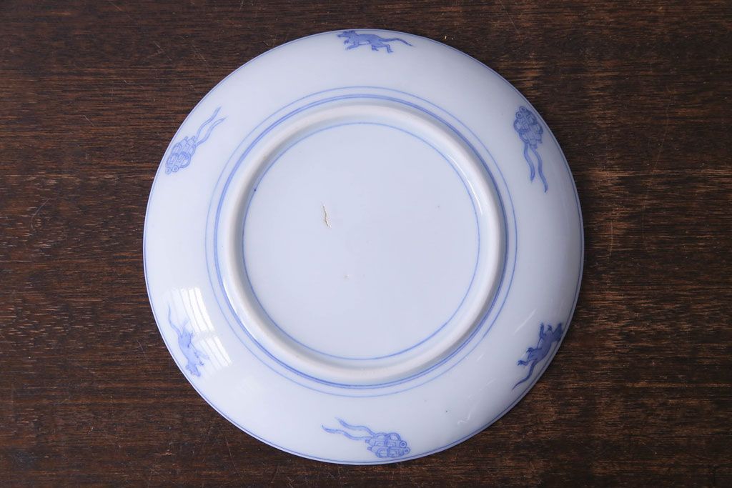 和製アンティーク　大正昭和初期　馬の図　印判皿(6寸皿、中皿)3枚セット