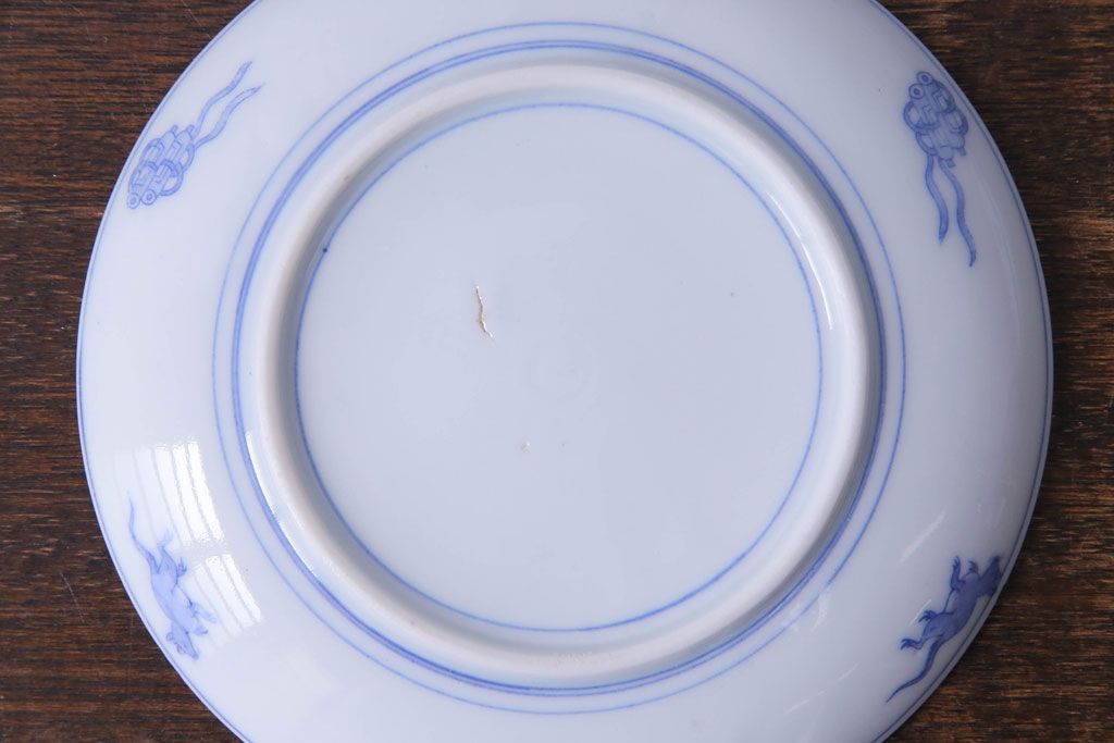 和製アンティーク　大正昭和初期　馬の図　印判皿(6寸皿、中皿)3枚セット