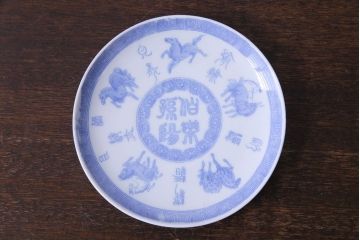アンティーク雑貨　骨董　馬図　大正昭和初期の古い中皿(6寸皿、印判皿)2枚セット(2)