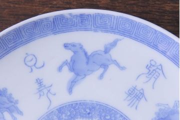 アンティーク雑貨　骨董　馬図　大正昭和初期の古い中皿(6寸皿、印判皿)2枚セット(2)