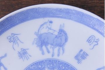 アンティーク雑貨　骨董　馬図　大正昭和初期の古い中皿(6寸皿、印判皿)2枚セット(2)