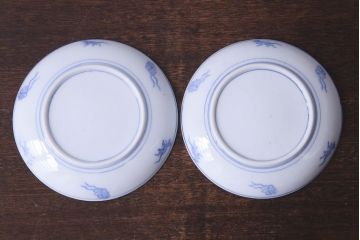 アンティーク雑貨　骨董　馬図　大正昭和初期の古い中皿(6寸皿、印判皿)2枚セット(2)