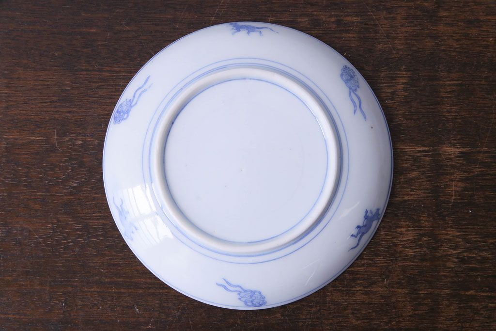 アンティーク雑貨　骨董　馬図　大正昭和初期の古い中皿(6寸皿、印判皿)2枚セット(2)