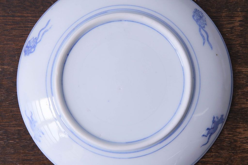 アンティーク雑貨　骨董　馬図　大正昭和初期の古い中皿(6寸皿、印判皿)2枚セット(2)