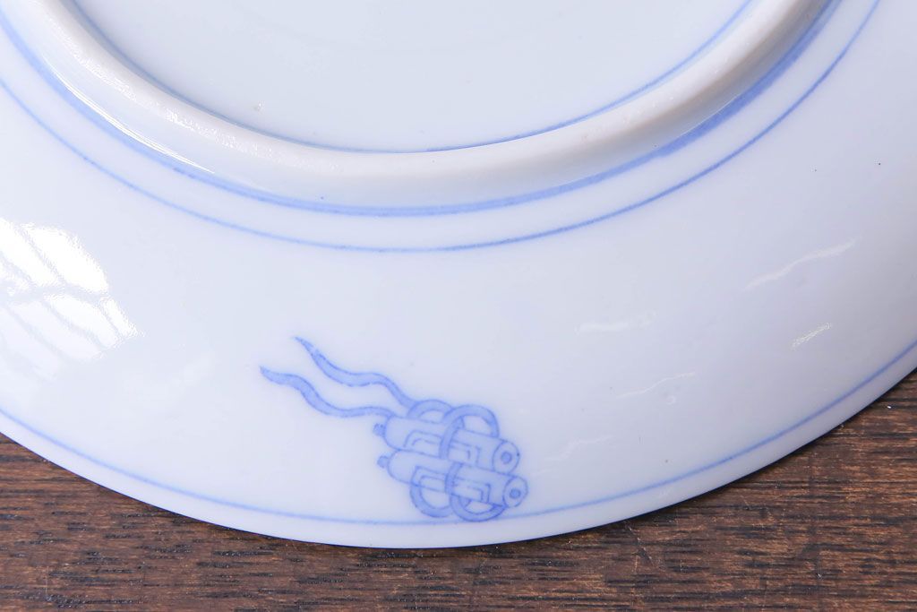 アンティーク雑貨　骨董　馬図　大正昭和初期の古い中皿(6寸皿、印判皿)2枚セット(2)