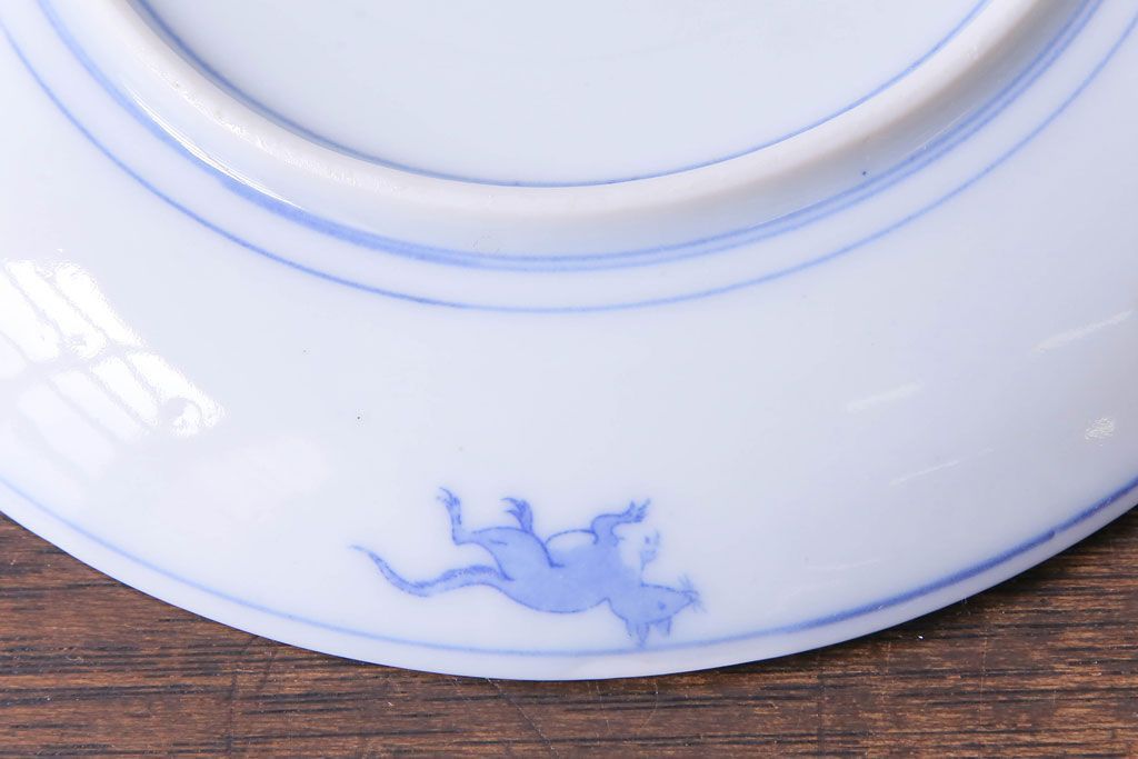 アンティーク雑貨　骨董　馬図　大正昭和初期の古い中皿(6寸皿、印判皿)2枚セット(2)