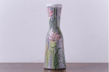 アンティーク雑貨　北欧ビンテージ　LAHOLM(ラホルム)　おおらかさを感じる花の絵柄が可愛らしいフラワーベース(花瓶)