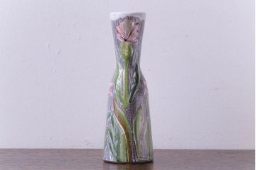 アンティーク雑貨　北欧ビンテージ　LAHOLM(ラホルム)　おおらかさを感じる花の絵柄が可愛らしいフラワーベース(花瓶)