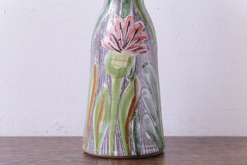 アンティーク雑貨　北欧ビンテージ　LAHOLM(ラホルム)　おおらかさを感じる花の絵柄が可愛らしいフラワーベース(花瓶)