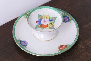オールドノリタケ(Noritake、則武)　パール加工が施されたコンポート(脚付き盛り付け皿、果物皿、洋食器)