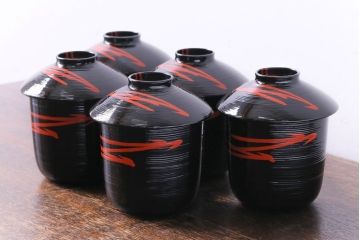 和製アンティーク　和モダンなデザインの木製糸目椀5客セット(漆器)