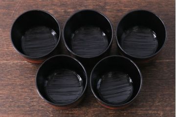 和製アンティーク　和モダンなデザインの木製糸目椀5客セット(漆器)