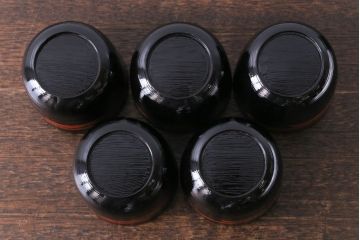 和製アンティーク　和モダンなデザインの木製糸目椀5客セット(漆器)