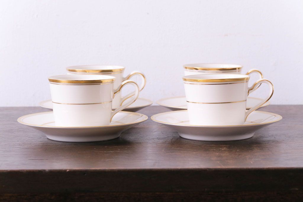 中古　ノリタケ(Noritake)　リントン(LINTON)シリーズ　カップ&ソーサー4客セット(洋食器)