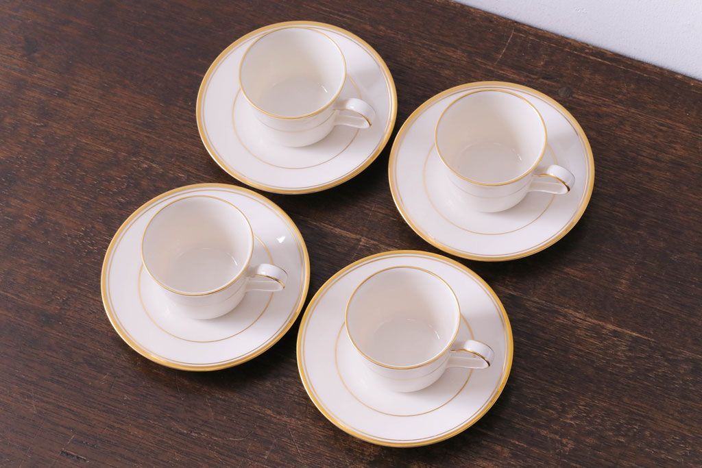 中古　ノリタケ(Noritake)　リントン(LINTON)シリーズ　カップ&ソーサー4客セット(洋食器)