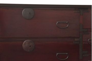 アンティーク家具　和製アンティーク　前面ケヤキ材　銅金具が印象的なからくり付き大川箪笥サイドボード(時代箪笥・キャビネット)