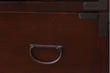 アンティーク家具　和製アンティーク　前面ケヤキ材　銅金具が印象的なからくり付き大川箪笥サイドボード(時代箪笥・キャビネット)