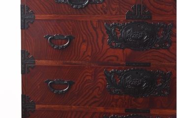 中古　仙台民芸箪笥(仙台箪笥)　欅産業　拭き漆塗り　三・五尺箪笥90(整理箪笥、衣装箪笥、引き出し)(定価約39万円)