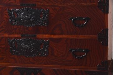 中古　仙台民芸箪笥(仙台箪笥)　欅産業　拭き漆塗り　三・五尺箪笥90(整理箪笥、衣装箪笥、引き出し)(定価約39万円)