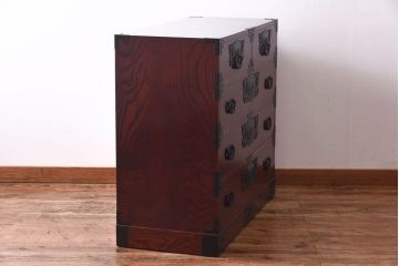 中古　仙台民芸箪笥(仙台箪笥)　欅産業　拭き漆塗り　三・五尺箪笥90(整理箪笥、衣装箪笥、引き出し)(定価約39万円)