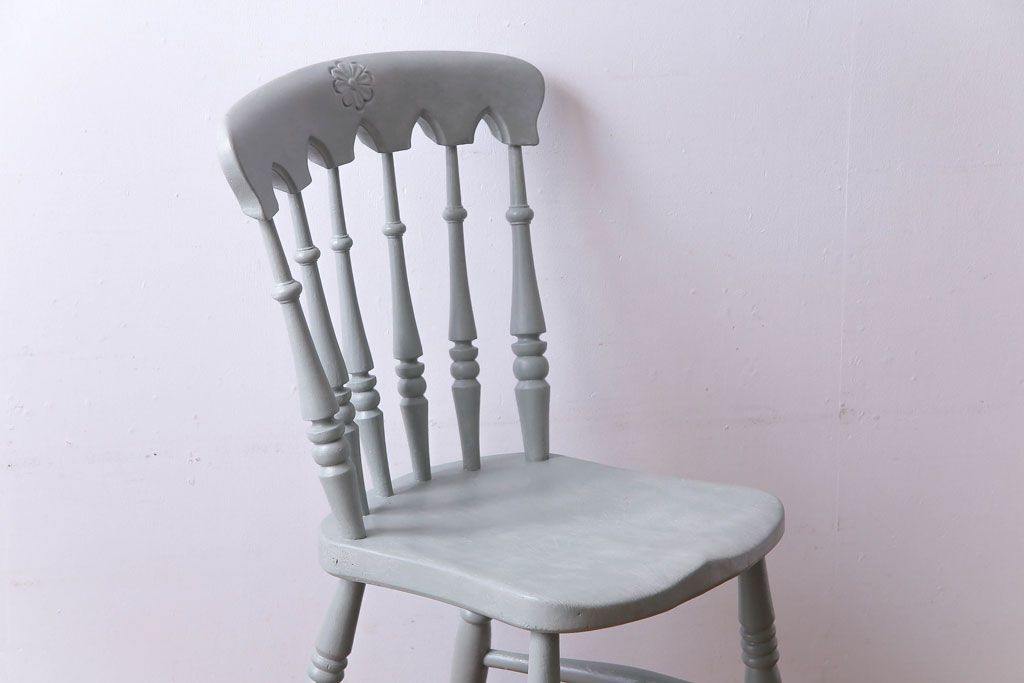 アンティーク家具 イギリスアンティーク シャビーシックな淡いカラーがお洒落なペイントチェア(椅子、ヴィクトリアンチェア)(2)