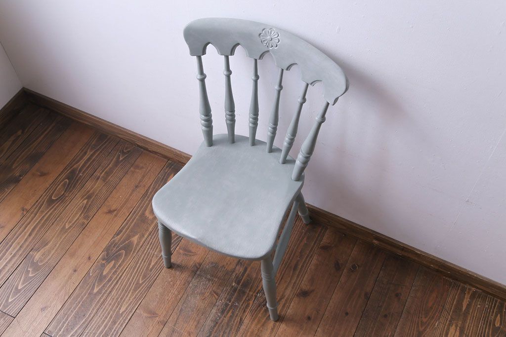 アンティーク家具 イギリスアンティーク シャビーシックな淡いカラーがお洒落なペイントチェア(椅子、ヴィクトリアンチェア)(2)