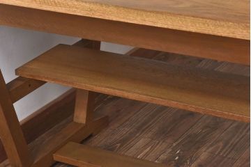 昭和レトロ　ホワイトオーク材　学校の作業台をリメイクしたダイニングテーブル(机)