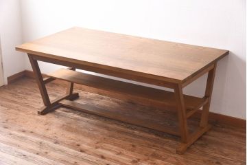 昭和レトロ　ホワイトオーク材　学校の作業台をリメイクしたダイニングテーブル(机)