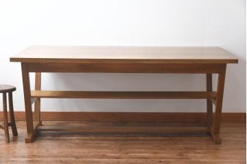 昭和レトロ　ホワイトオーク材　学校の作業台をリメイクしたダイニングテーブル(机)