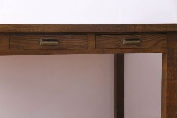 昭和レトロ　ホワイトオーク無垢材　素朴な佇まいが魅力のリメイク作業テーブル(ダイニングテーブル、作業台)