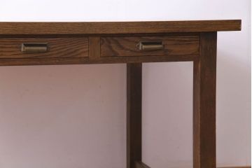 昭和レトロ　ホワイトオーク無垢材　素朴な佇まいが魅力のリメイク作業テーブル(ダイニングテーブル、作業台)