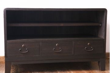 レトロ家具　昭和レトロ　リメイク　脚付き　古い桐材とモールガラスの味わいが魅力的な箪笥ローボード(リビングボード、戸棚、収納棚、桐箪笥、桐たんす)