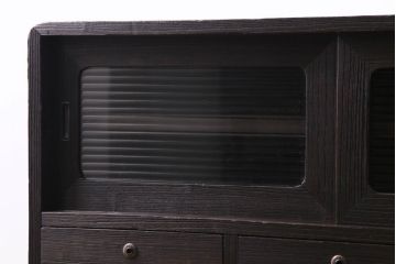 レトロ家具　昭和レトロ　リメイク　脚付き　古い桐材とモールガラスの味わいが魅力的な箪笥ローボード(リビングボード、戸棚、収納棚、桐箪笥、桐たんす)