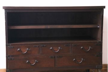 レトロ家具　和製アンティーク　ダイヤガラス入り　レトロな空間にも馴染むリメイク箪笥ローボード(ローチェスト、収納棚)