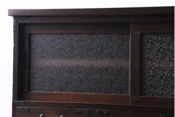 レトロ家具　和製アンティーク　ダイヤガラス入り　レトロな空間にも馴染むリメイク箪笥ローボード(ローチェスト、収納棚)