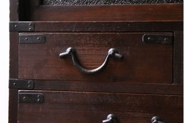 レトロ家具　和製アンティーク　ダイヤガラス入り　レトロな空間にも馴染むリメイク箪笥ローボード(ローチェスト、収納棚)