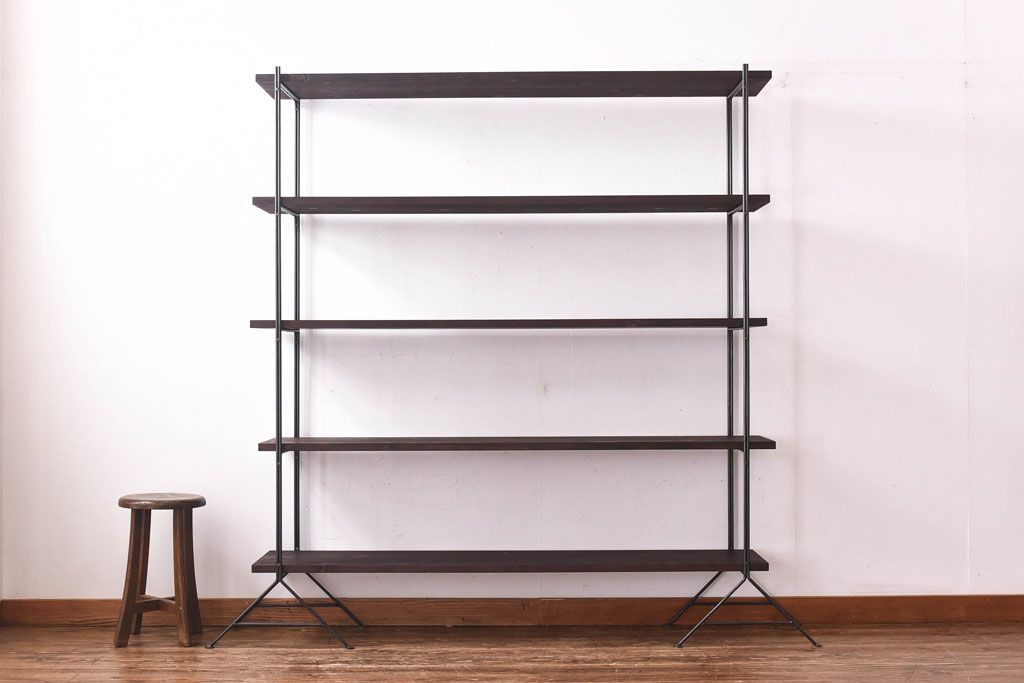 ラフジュ工房オリジナル ディスプレイに活躍する薄型アイアンラック【中】(陳列棚、飾り棚)(1)