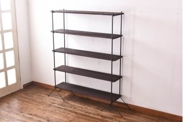 ラフジュ工房オリジナル ディスプレイに活躍する薄型アイアンラック【小】(陳列棚、飾り棚)(3)