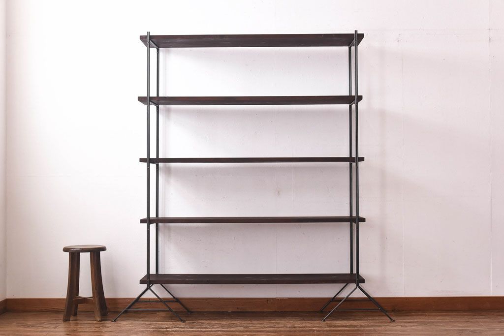 ラフジュ工房オリジナル ディスプレイに活躍する薄型アイアンラック【小】(陳列棚、飾り棚)