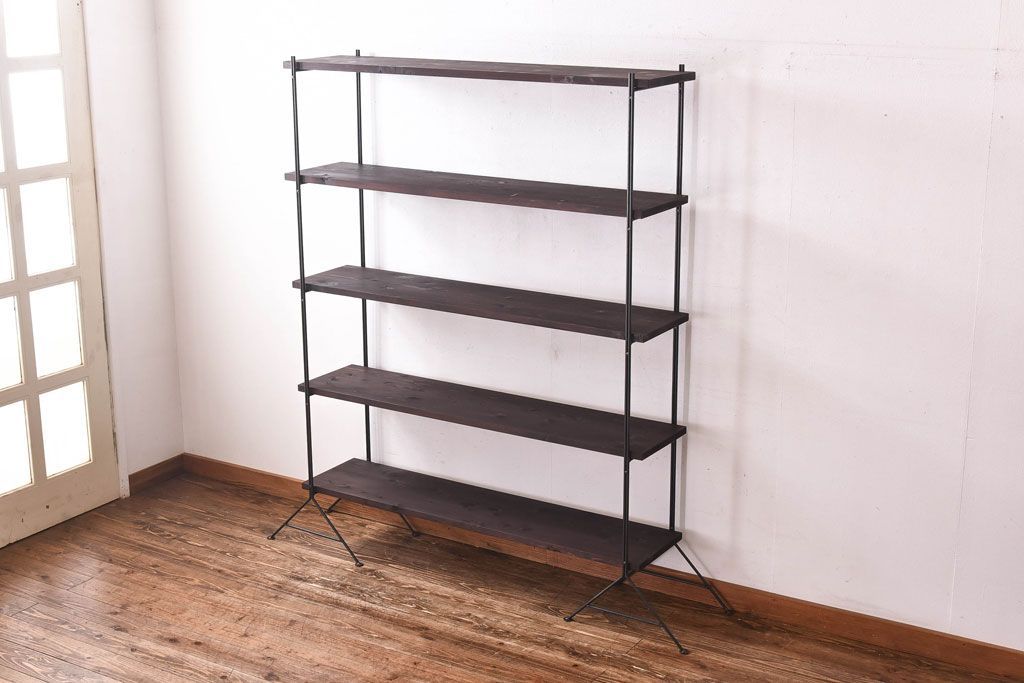 ラフジュ工房オリジナル ディスプレイに活躍する薄型アイアンラック【小】(陳列棚、飾り棚)