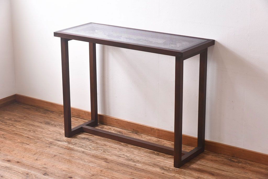 リメイク品 躍動感のある彫りが美しい欄間のガラステーブル(サイドテーブル、コンソールテーブル)