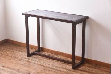 リメイク品 躍動感のある彫りが美しい欄間のガラステーブル(サイドテーブル、コンソールテーブル)