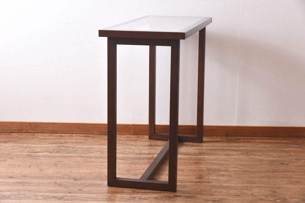 リメイク品 躍動感のある彫りが美しい欄間のガラステーブル(サイドテーブル、コンソールテーブル)