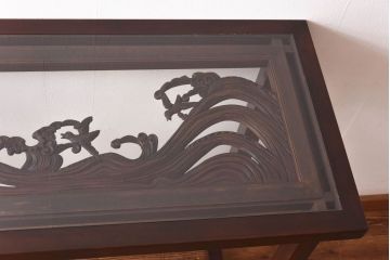 リメイク品 躍動感のある彫りが美しい欄間のガラステーブル(サイドテーブル、コンソールテーブル)