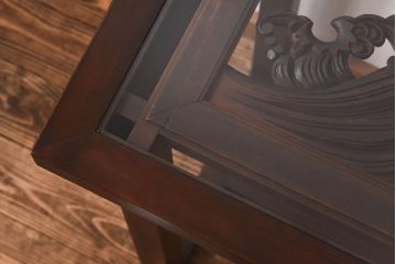 リメイク品 躍動感のある彫りが美しい欄間のガラステーブル(サイドテーブル、コンソールテーブル)