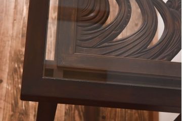 リメイク品 躍動感のある彫りが美しい欄間のガラステーブル(サイドテーブル、コンソールテーブル)