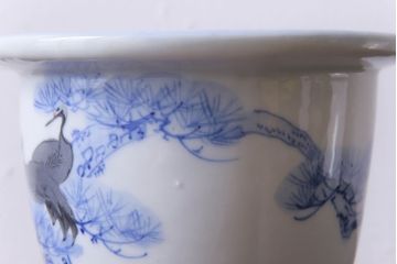 アンティーク雑貨　和製アンティーク　松に鶴(鶴松)　渋さのある小振りな盆栽鉢(植木鉢)